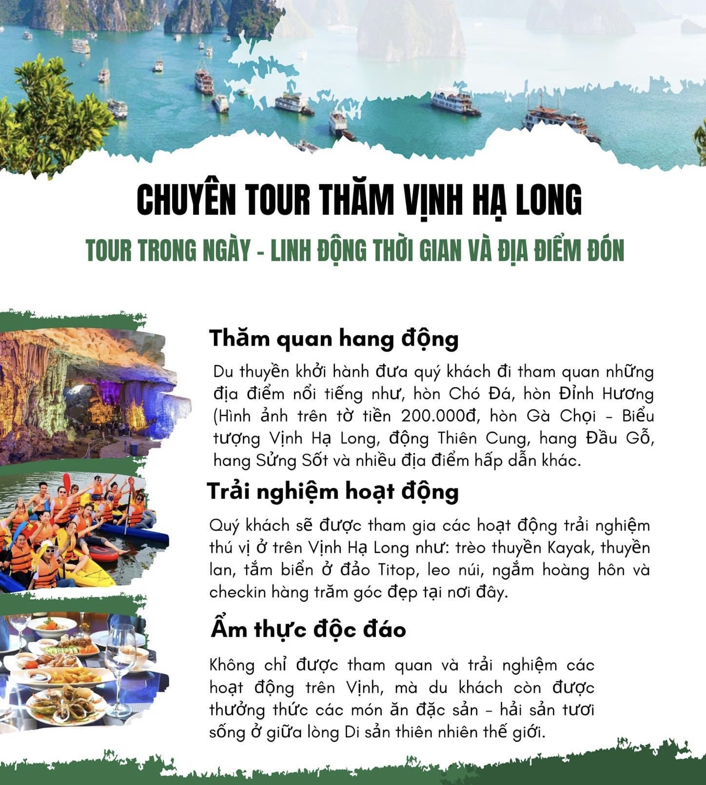 lịch tr&igrave;nh tour Hạ Long 1 ng&agrave;y